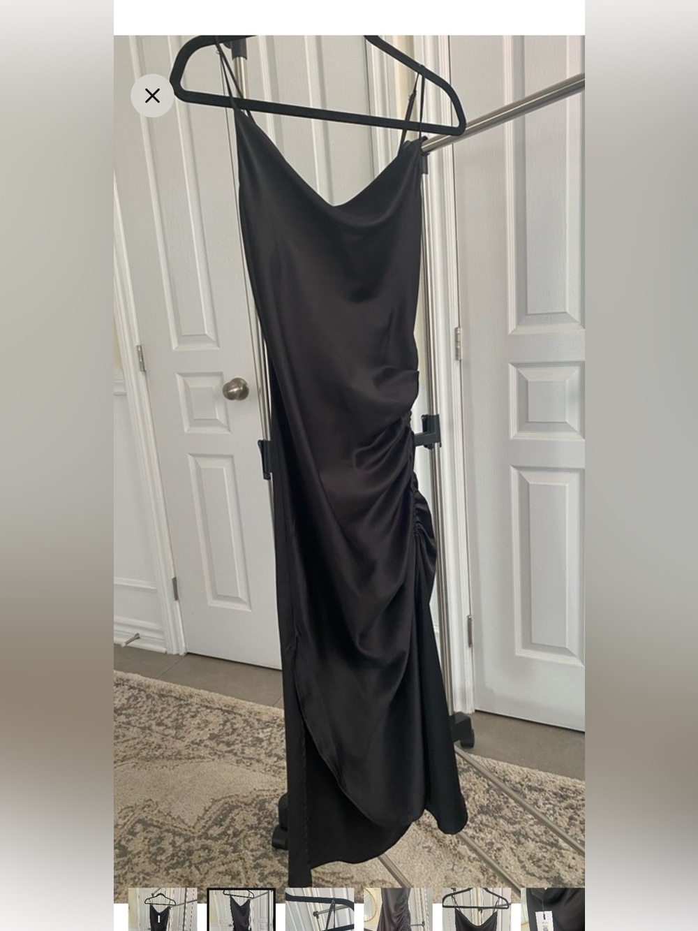 Dynamite Black Satin cowl neck Slip Maxi Dress with Side Ruching